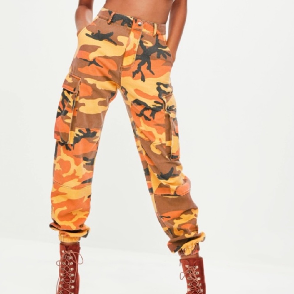 Misguided orange army fatigue pants relax fit